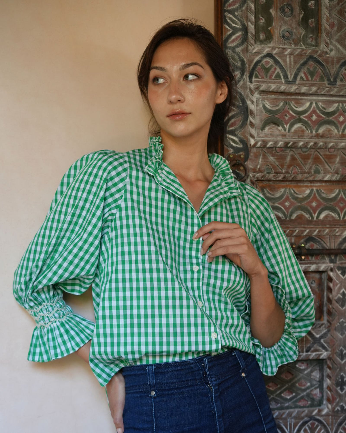 Shelley Blouse Kelly Green Gingham with Chalk Hand Smocking Edition 25