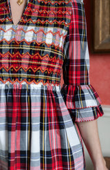 Emmeline Pankhurst Women's Dress Royal Tartan with Sleigh Bell Hand Smocking