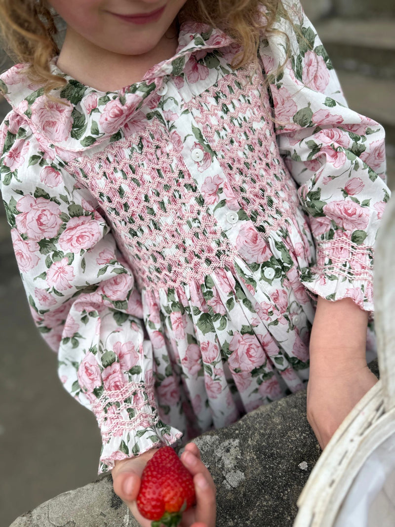 Blackwell Dress with Generous Gardener Hand Smocking made with Liberty Carline Rose