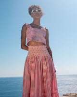 Gibson Top Tomato Stripe with Chalk Hand Smocking