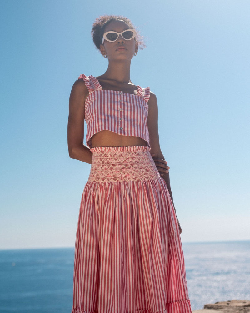 Gibson Top Tomato Stripe with Chalk Hand Smocking