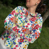 De Beauvoir Blouse Midsummer Flowers with Deep Blue embroidery