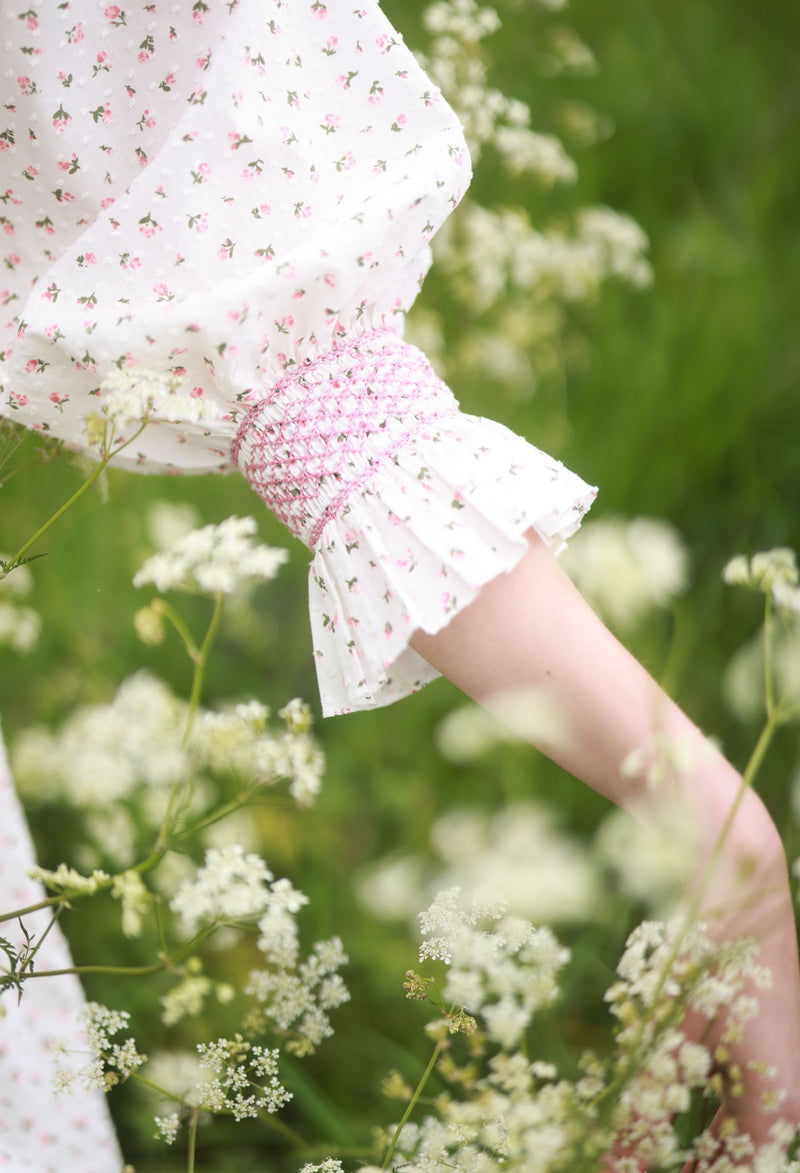 Josefine Butler Dress Rosebud Plumetti with Vintage Rose Hand Smocking
