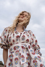 Ada Lovelace Dress Rainbow Marigold with Delft Blue Hand Smocking