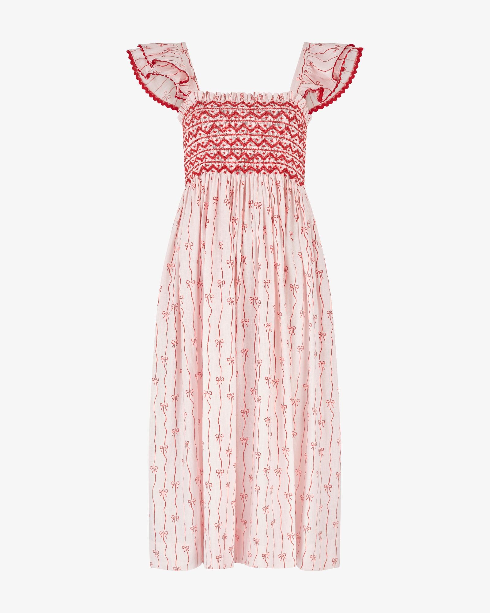 Octavia Hill Dress Red Ribbons with Love Knot Hand Smocking