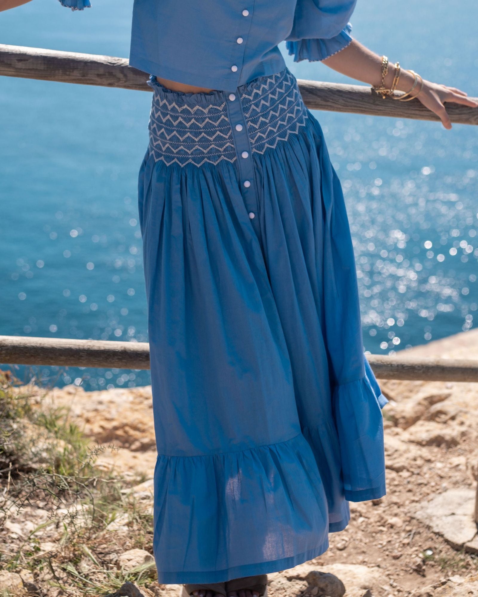 Sullivan Skirt Lapis Lazuli Cotton with Seagull Hand Smocking
