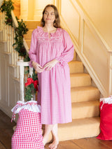 Nightingale Women's Dress Red Vichy with Snow Bow Hand Smocking