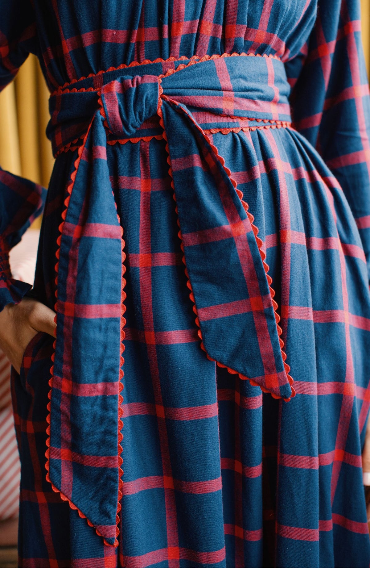 Colette Dress Chelsea Check with Crimson Hand Smocking