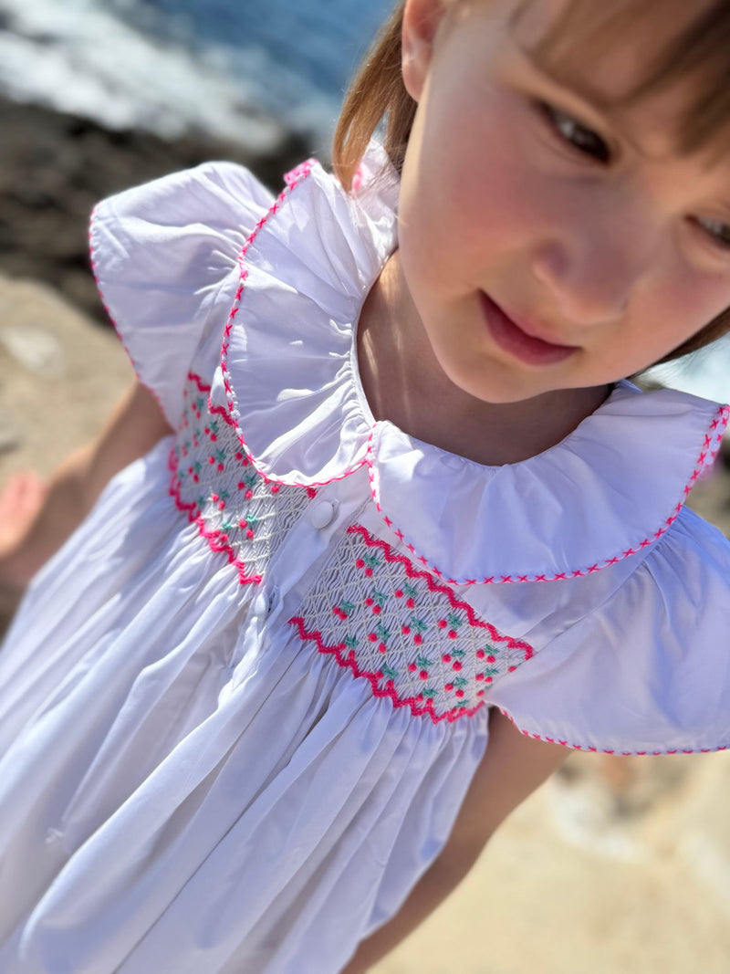 Nightingale Girl's Dress with Cherry Pop Hand Smocking