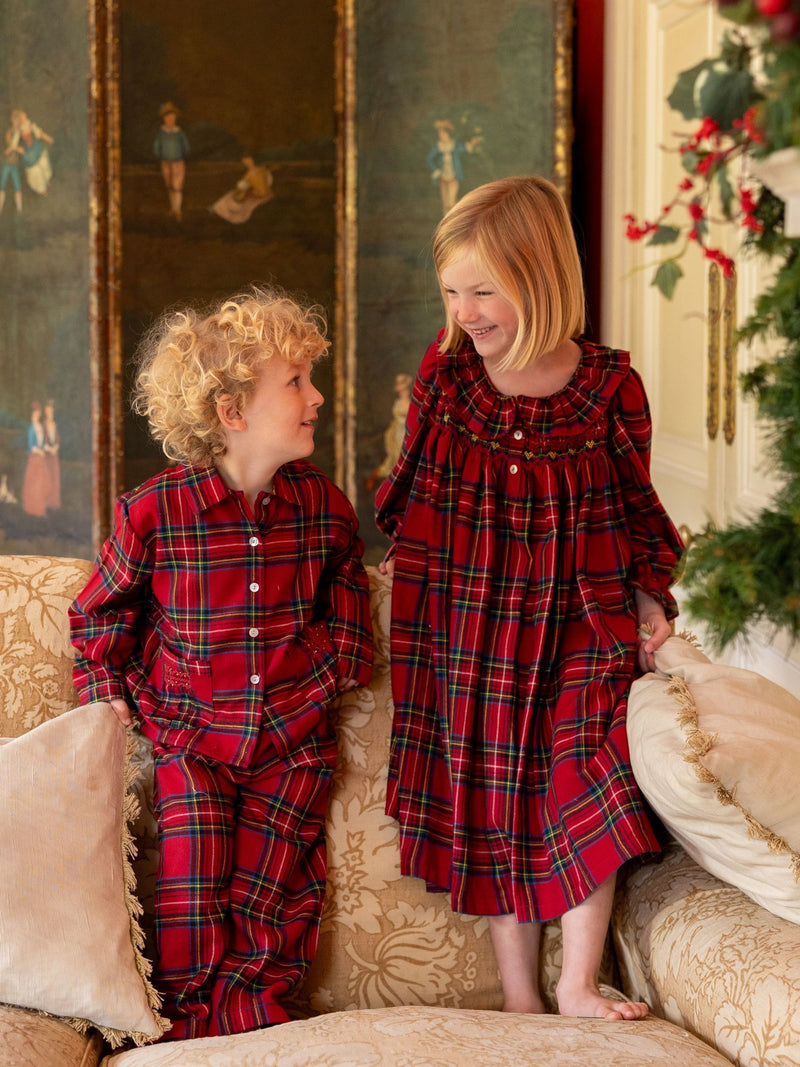 Nightingale Girl's Dress Highland Tartan with Hearts of Gold Hand Smocking