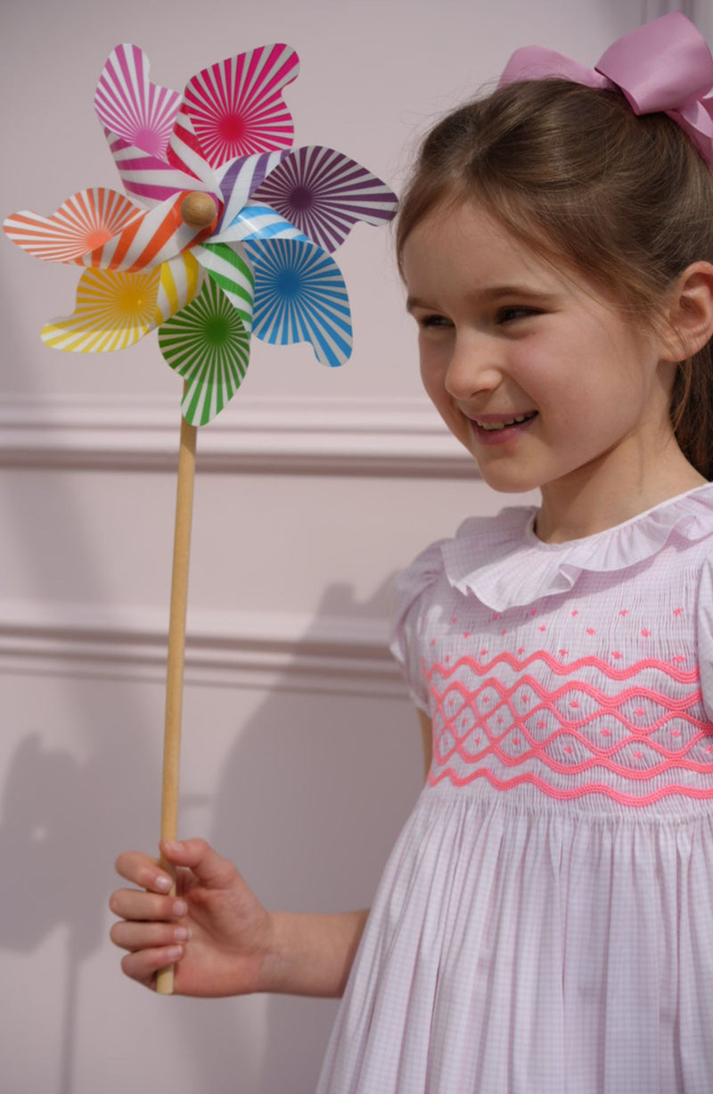 Katherine Johnson Dress Pink Grid Cotton with Strawberrylicious Hand Smocking