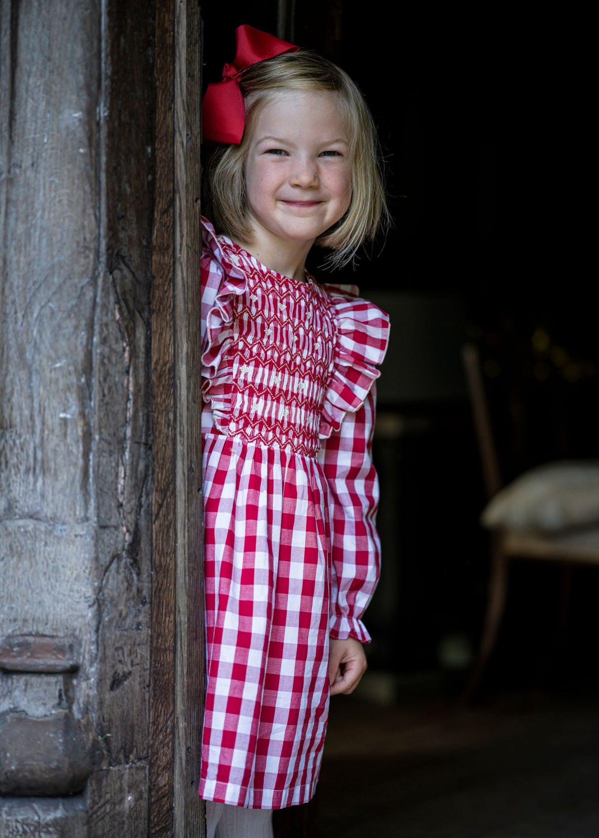 Anna Pavlova Dress Edelweiss Gingham with Precious Heart Hand Smocking