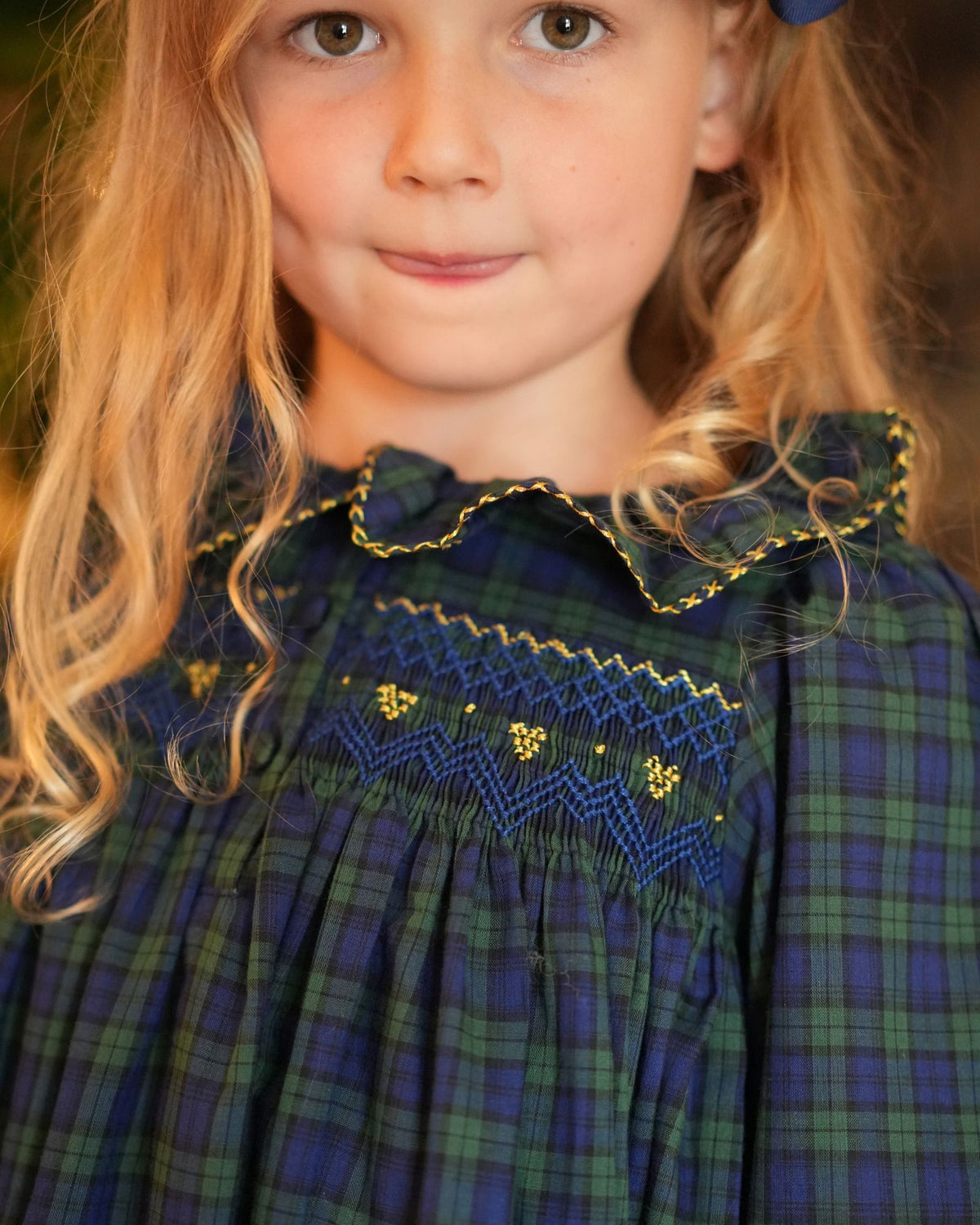 Nightingale Girl's Dress Little Black Watch with Golden Locket Hand Smocking