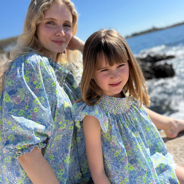 Coco Blouse with Rhubarb and Custard Hand Smocking Made With Liberty Margaret Annie Neon