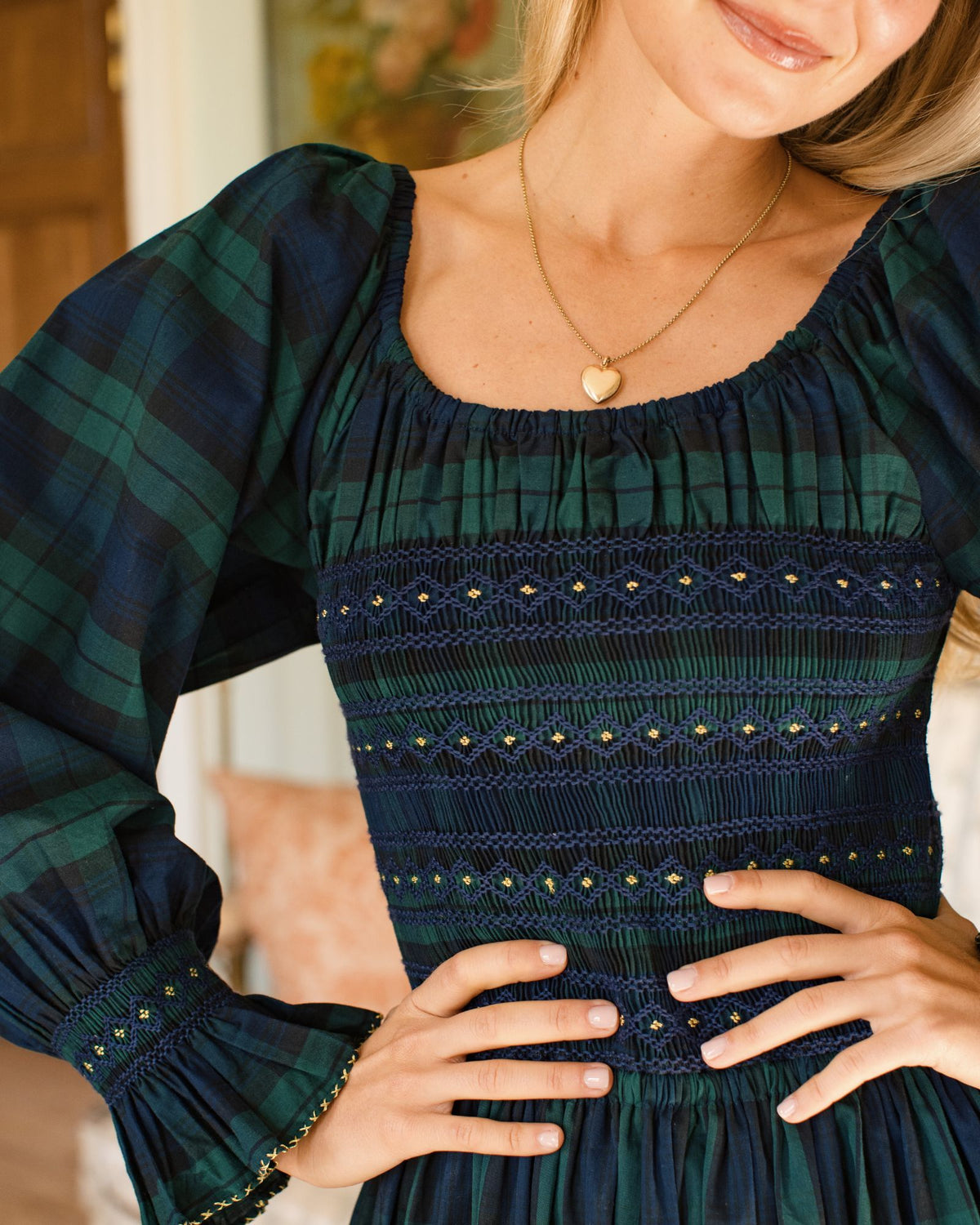 Earhart Dress Blackwatch Tartan with Midnight Star Hand Smocking