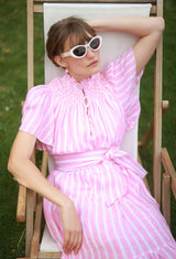 Colette Dress Raspberry Ripple Stripe with Sugar Babes Hand Smocking