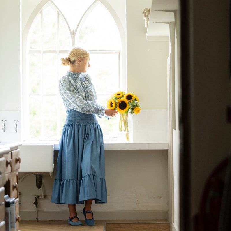Sullivan Women's Skirt Chambray with Swedish Blue Hand Smocking