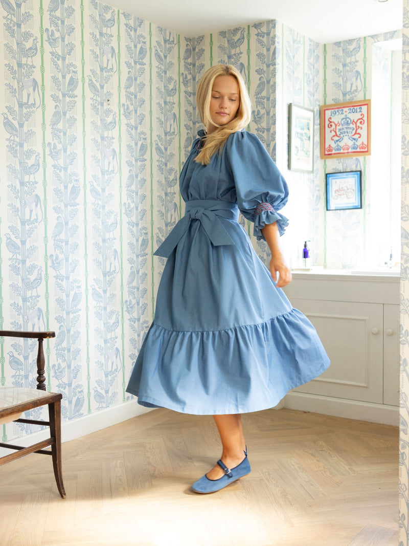 Ada Lovelace Dress Chambray with Berries and Cream Hand Smocking
