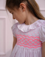 Katherine Johnson Dress Pink Grid Cotton with Strawberrylicious Hand Smocking