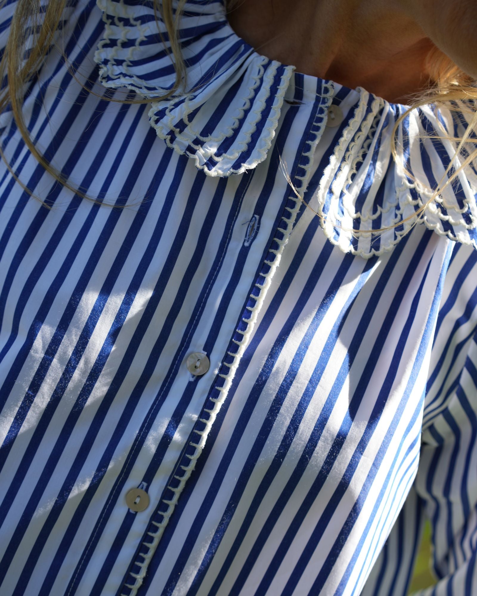 Bronte Blouse Sailor Stripe with Sea Foam Embroidery