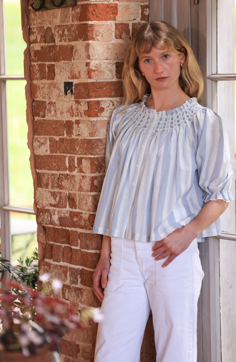 Cleopatra Blouse Maine Stripe with Seaside Hand Smocking Edition 39