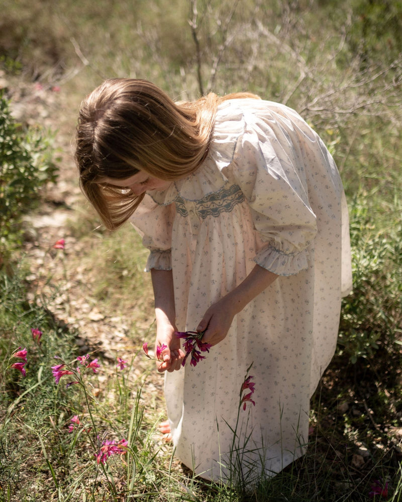 Nightingale Girl's Dress Forget-me-not Ditsy with Daydreams Hand Smocking