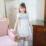Katherine Johnson Dress Brunnera Blooms with Forget Me Not Hand Smocking
