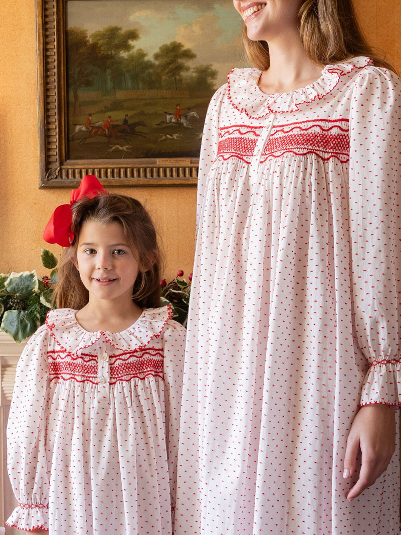 Nightingale Girl's Dress Red Berry Plumetti with Stacked Waves Hand Smocking