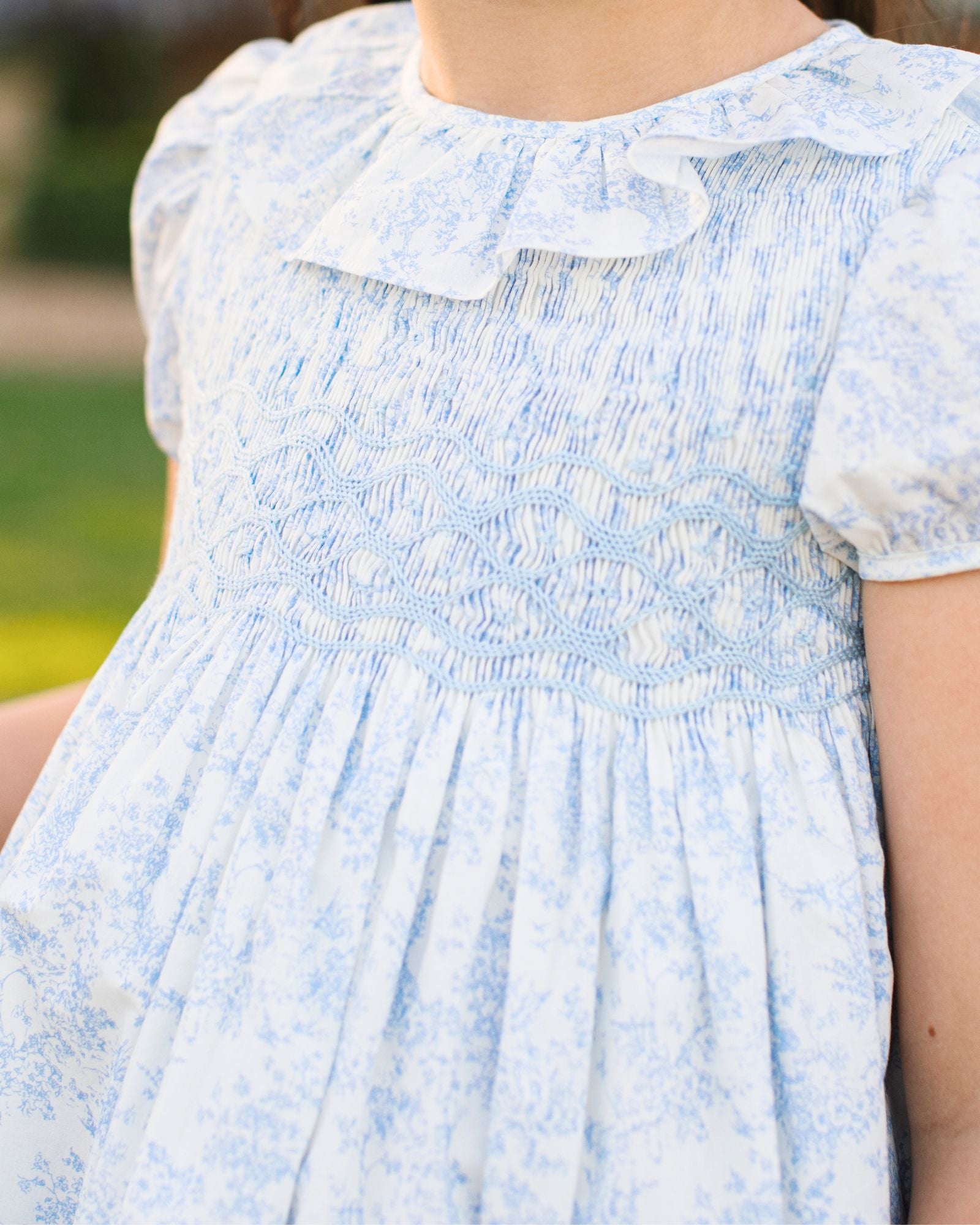 India Dress Toile des Champs with Delphinium Hand Smocking