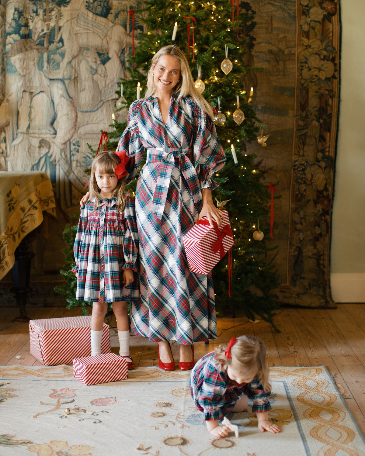 Elizabeth Blackwell Dress MacBeth Tartan with Holly Berry Hand Smocking