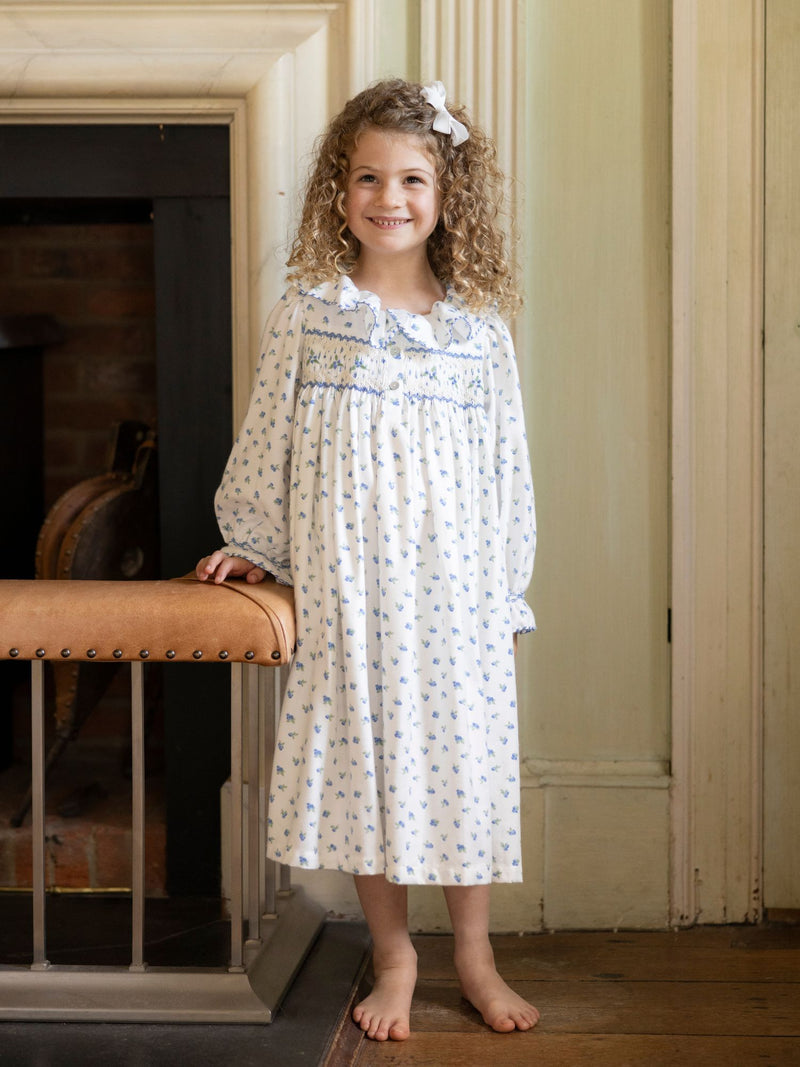 Nightingale Girl's Dress Blueberry Brushed Cotton with Blueberry Hand Smocking
