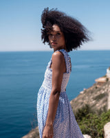 Rachel Carson Dress Blue Leopard with Sapphire Hand Smocking