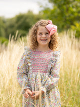 Anna Pavlova Dress Secret Garden Linen with Sweet William Hand Smocking
