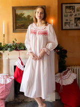 Nightingale Women's Dress Red Berry Plumetti with Stacked Waves Hand Smocking