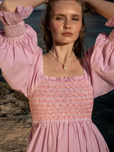 Josefine Butler Dress Raspberry Stripe Seersucker with Cool-Ade Hand Smocking