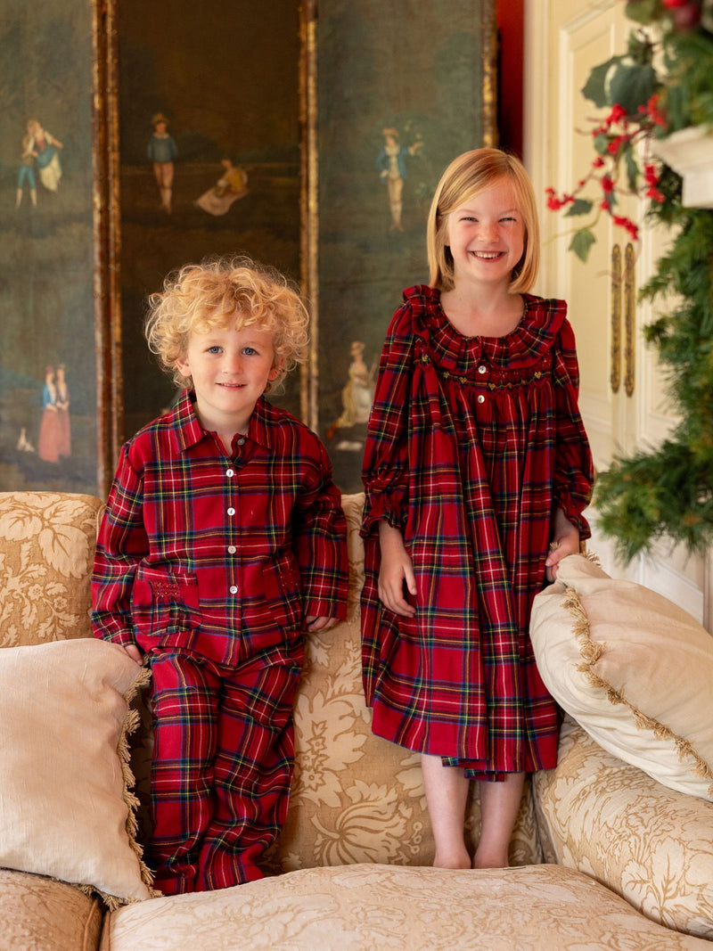 Nightingale Girl's Dress Highland Tartan with Hearts of Gold Hand Smocking