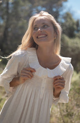 Nightingale Women's Dress Cloud Puff Plumetti with Ivory Hand Smocking