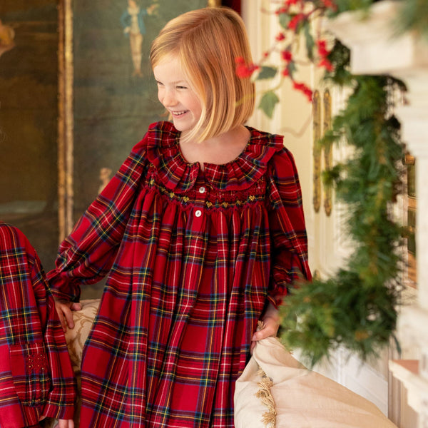 Nightingale Girl's Dress Highland Tartan with Hearts of Gold Hand Smocking