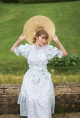 Ada Lovelace Dress Flower Field Linen with Cherry Blossom Hand Smocking