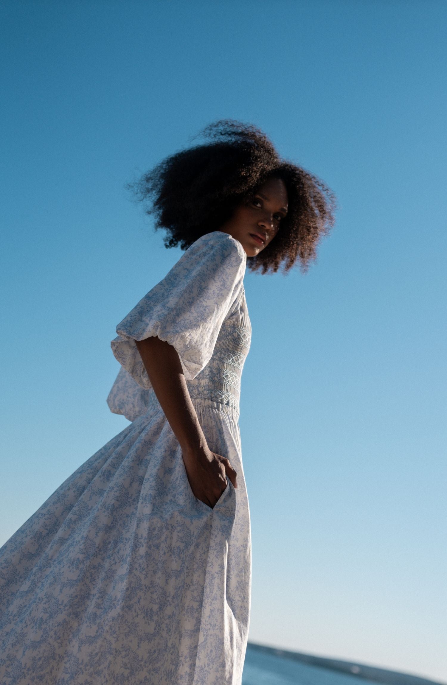 My Mulberry House x Smock London Scarlett Dress Toile des Champs with Delphinium Hand Smocking