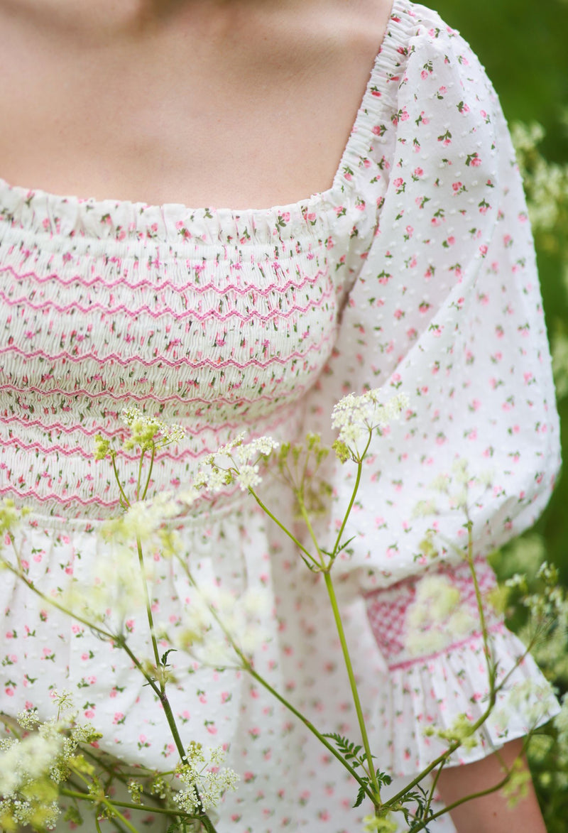 Josefine Butler Dress Rosebud Plumetti with Vintage Rose Hand Smocking
