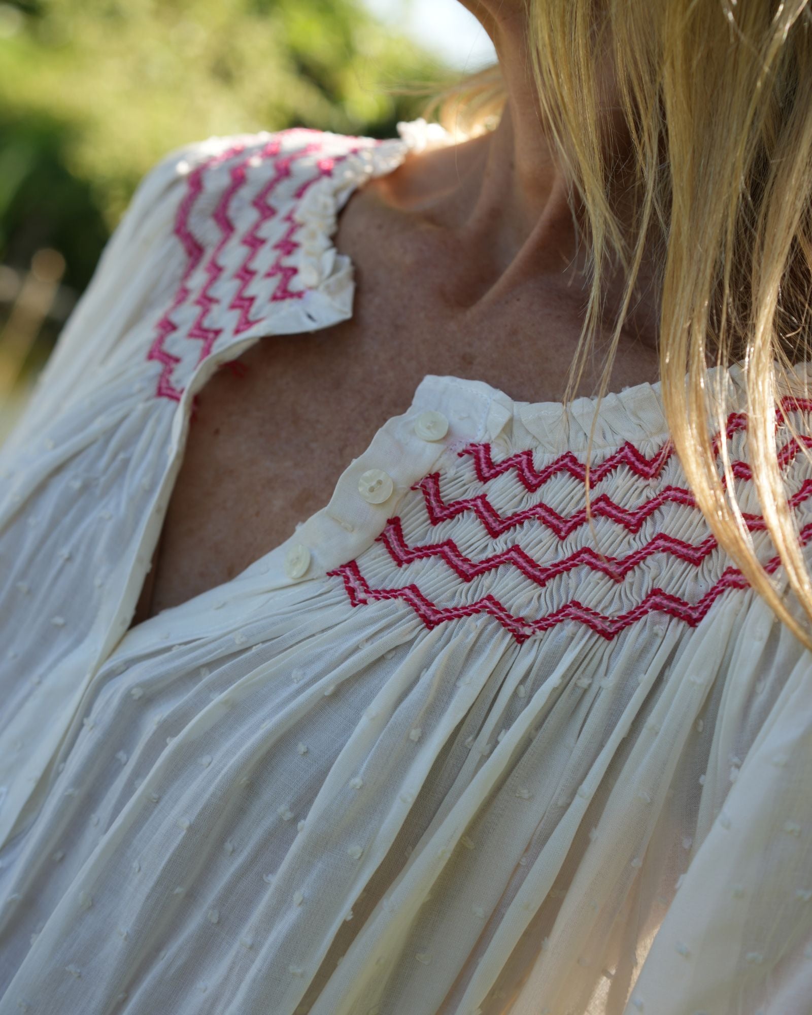 Cleopatra Blouse Cotton Puff Plumetti with Hearts on Fire Hand Smocking Edition 44
