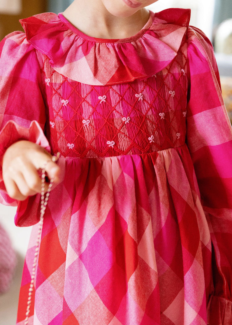 Katherine Johnson Dress Great Gingham with Crimson Bows Hand Smocking