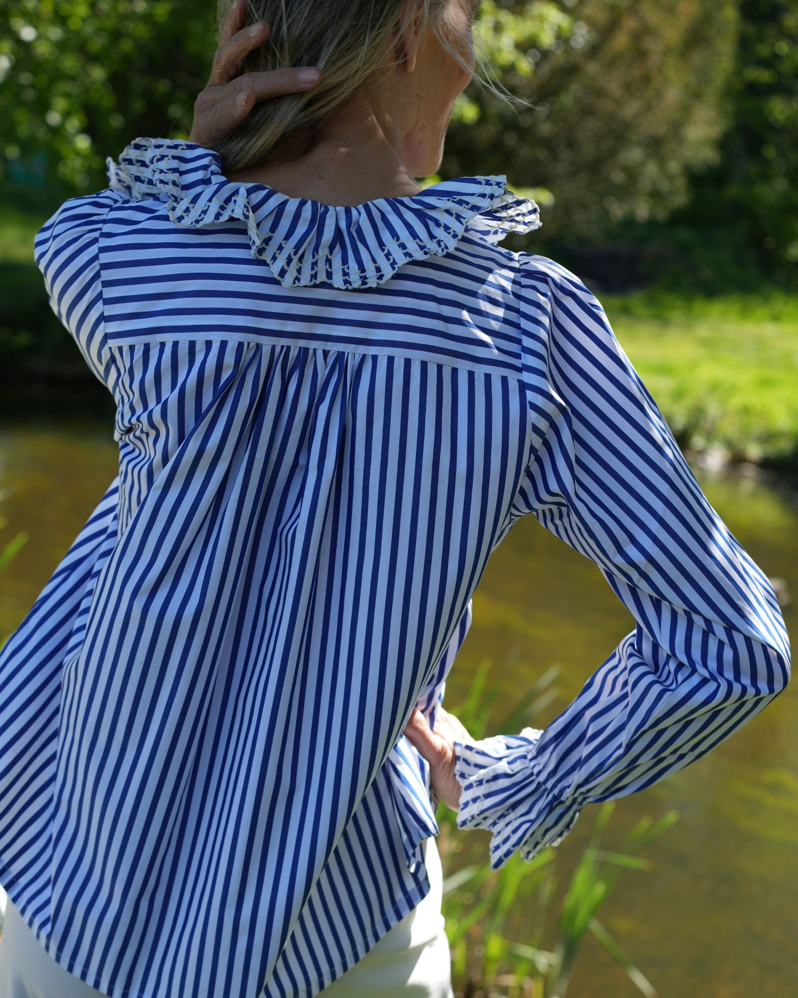 Bronte Blouse Sailor Stripe with Sea Foam Embroidery