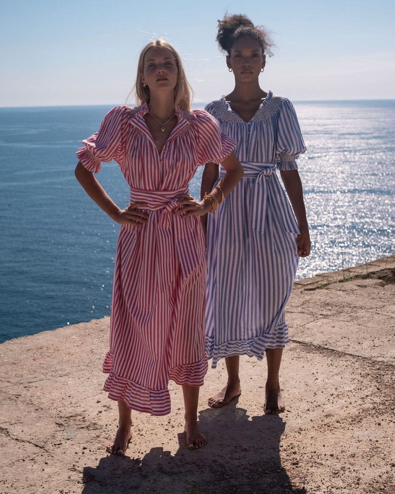 Grace Darling Dress Marine Stripe with Milk Hand Smocking