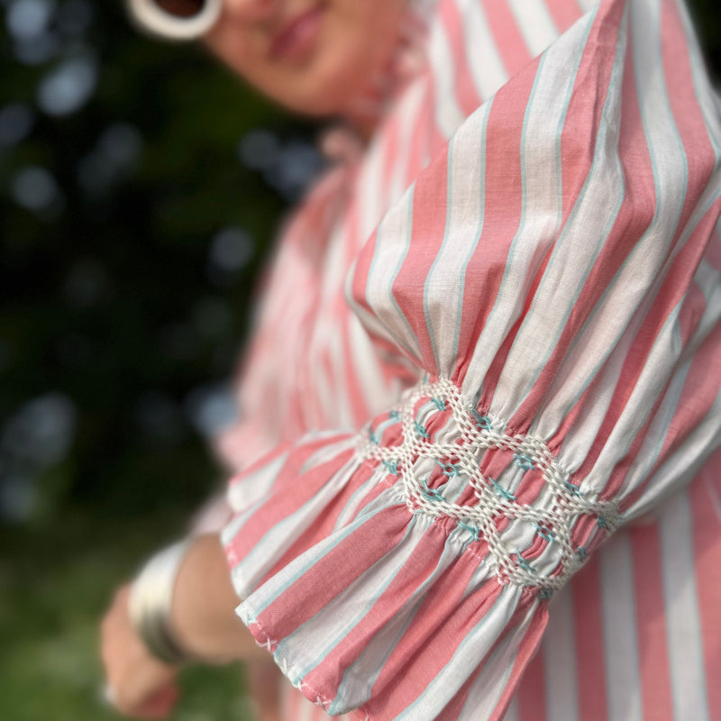 Shelley Blouse Clubhouse Stripe with Lime and Soda Hand Smocking Edition 13