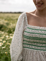 Josefine Butler Dress Frobscottle Spot with Cool as a Cucumber Hand Smocking