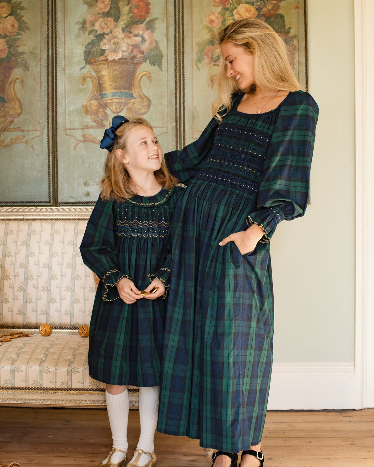 Katherine Johnson Dress Blackwatch Tartan with Midnight Star Hand Smocking