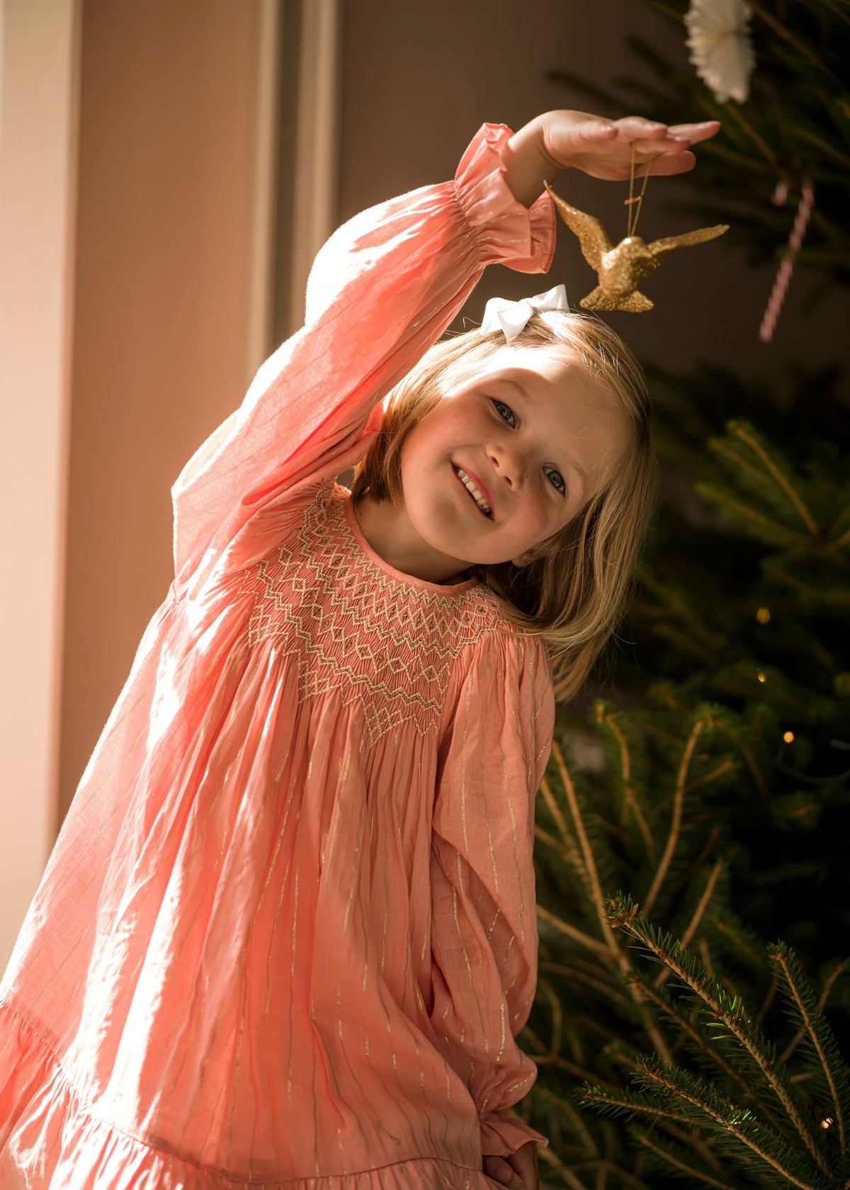 4-6y Hannah Szenez Dress Golden Girl Stripe with Opalescent Hand Smocking