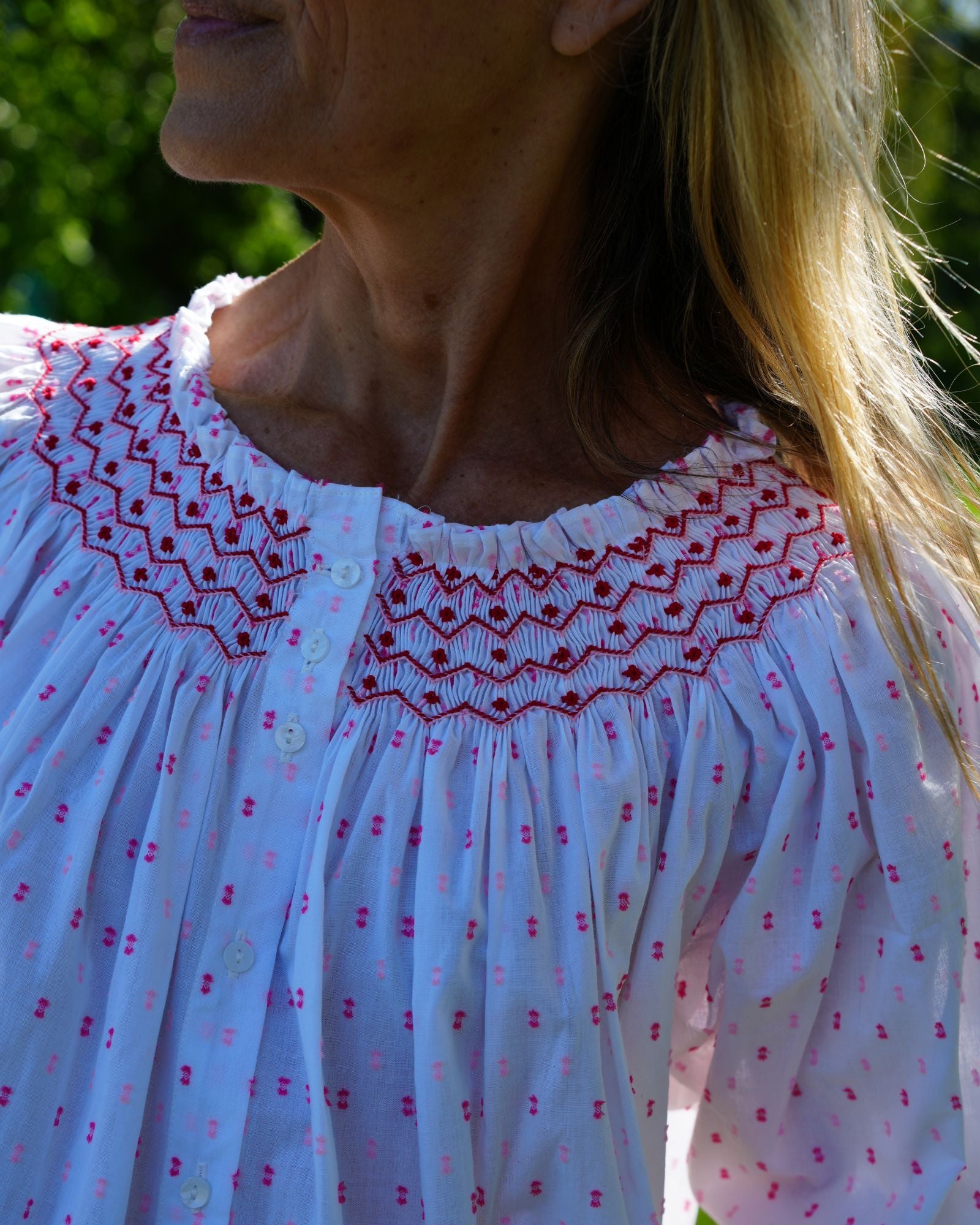 Cleopatra Blouse Cherry Pop Plumetti with Big Love Hand Smocking Edition 43